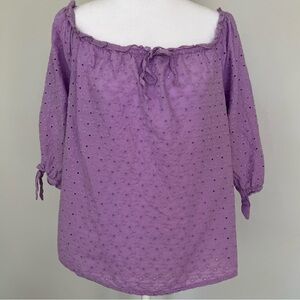 Off the shoulder eyelet purple top